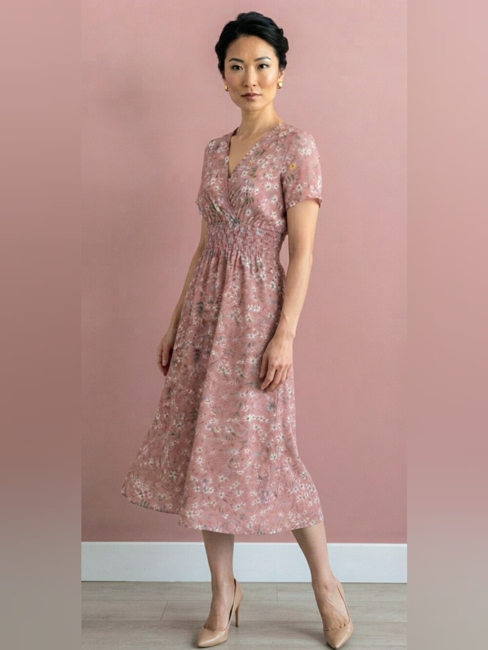 SHEIN Pink Floral Midi Dress Size S NWOT Fall Fashion